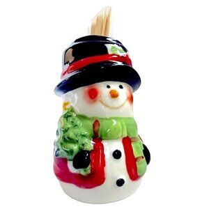 Snowman Toothpick Holder Hand Painted Ceramic Holiday Kitchen Decor Gadget